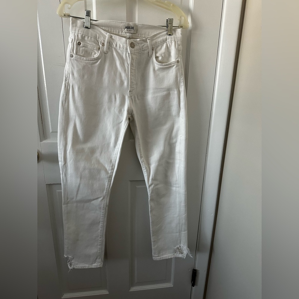 WOMENS WHITE JEANS. DESIGNER AGOLDE LOS ANGELES. SIZE 27.